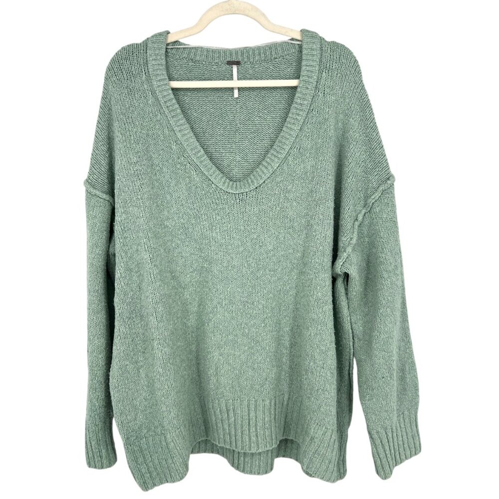 Free People Brookside Tunic Sweater Spearmint V-Neck Relaxed Fit Size Small